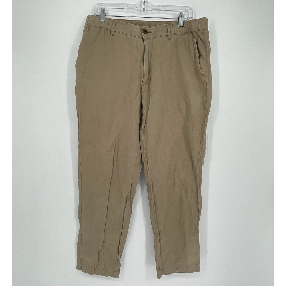 Uniqlo Men's Tan Cotton Linen Blend Flat Front Elastic Waist Chino Pants Size L